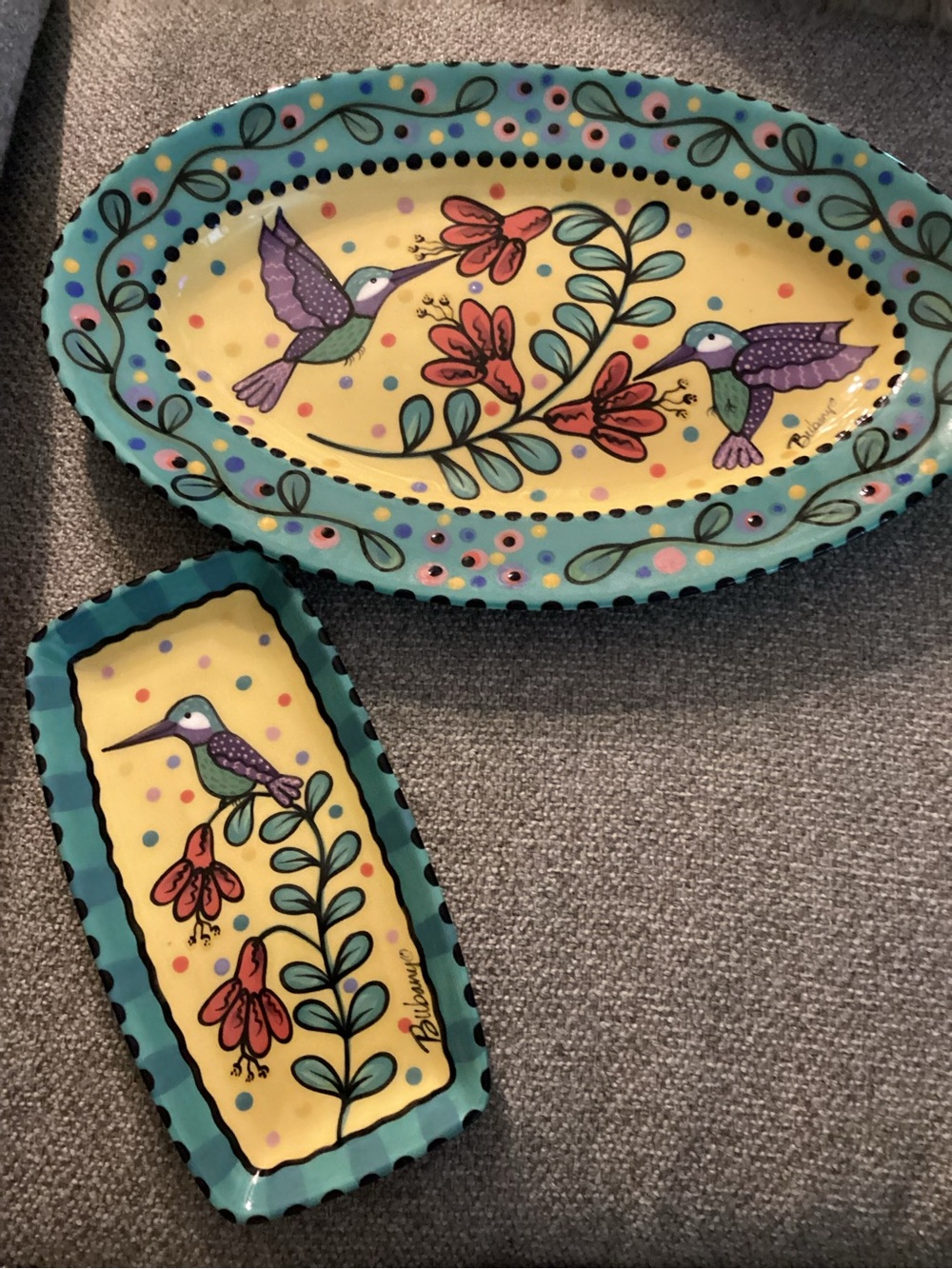 Bright Hummingbird Ceramic Serving Platter and Tray - Chris Bubany Handpainted